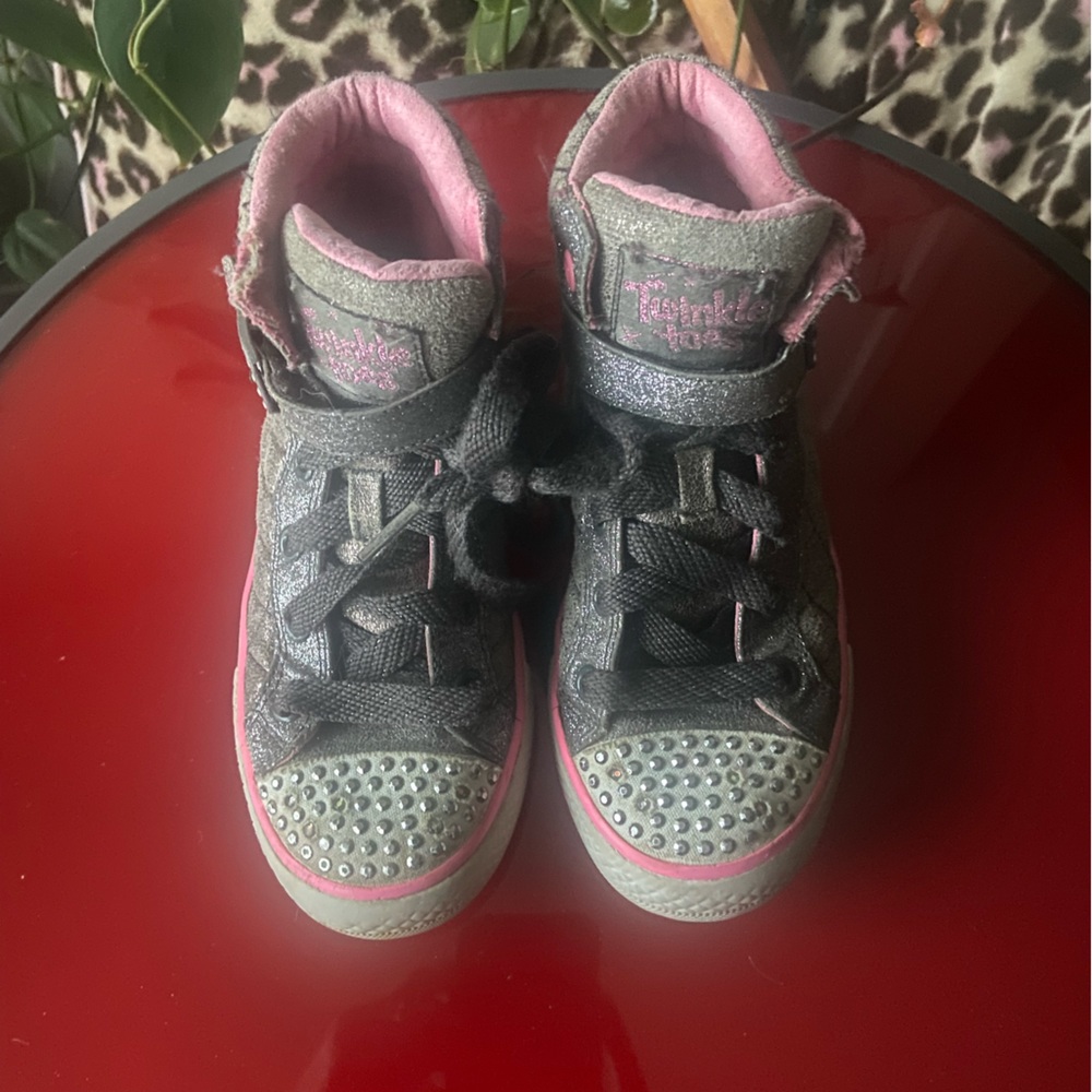 Skechers Twinkle Toes light-up toe sparkling high-tops with Velcro buckle strap